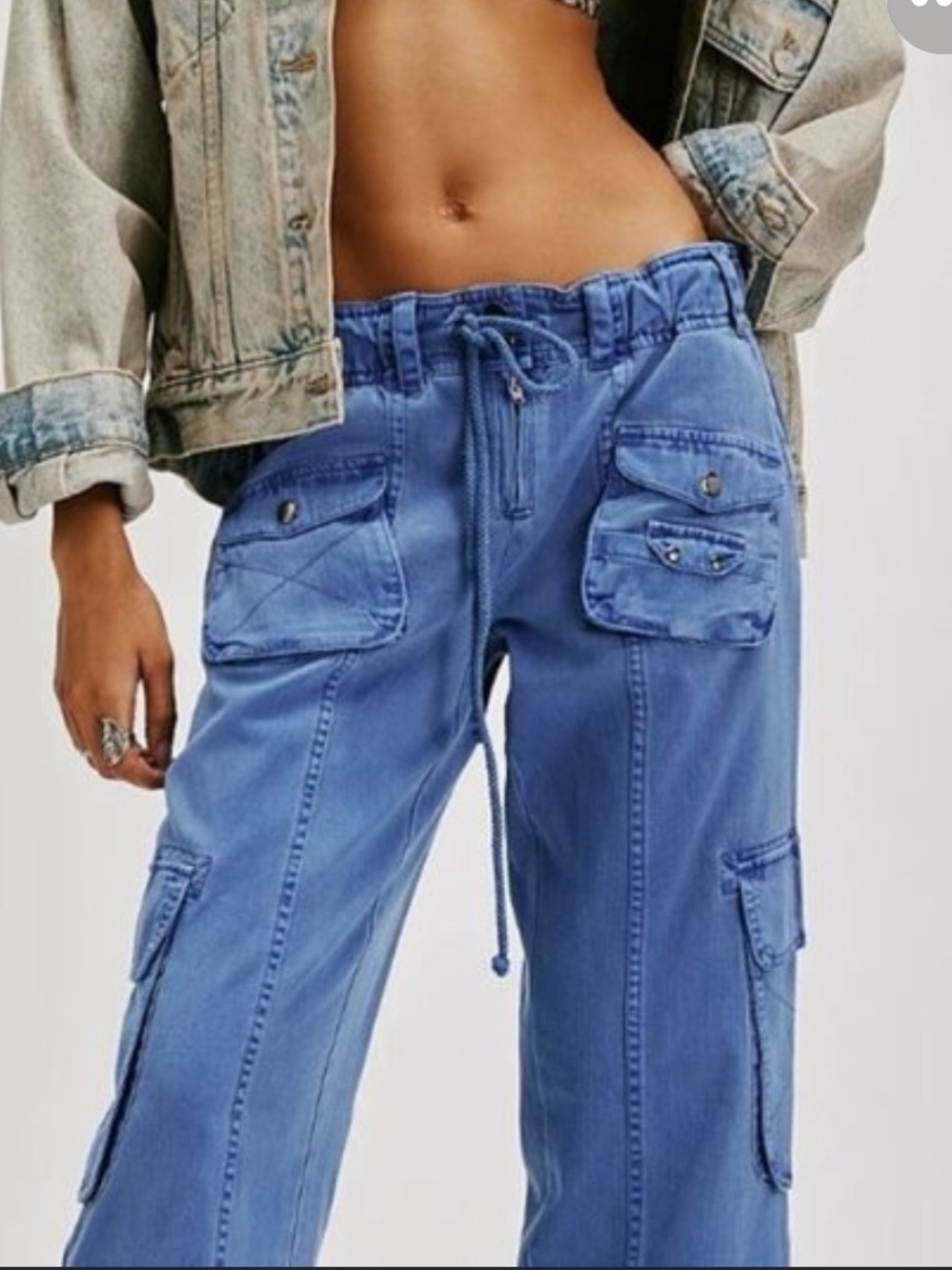 Free People We the Free Tahiti Pull On Cargo Pants-Lake Victoria/ Ocean Blue
